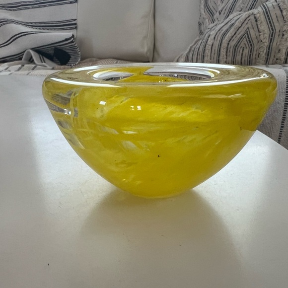 Kosta Boda Glass Atoll Candle Holder Yellow Swirl Bowl Votive Ann Ehrner - Picture 6 of 7